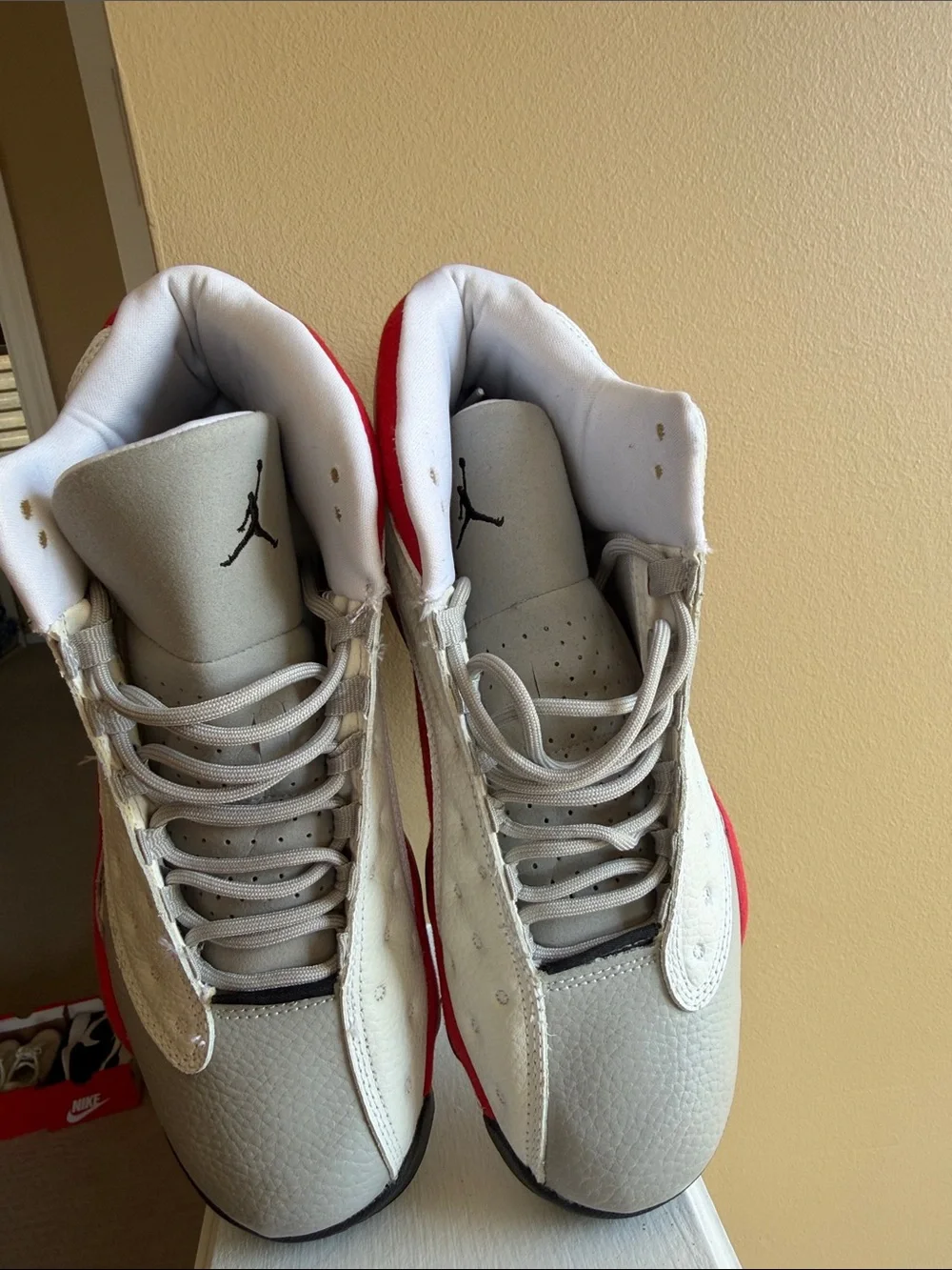 Air Jordan Retro 13 White and Red Basketball Shoes. (No box)
